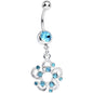 Aqua Gem Summertime Open Flower Petal Dangle Belly Ring