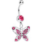 Pink Gem Spirited Butterfly Dangle Belly Ring