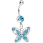 Aqua Gem Spirited Butterfly Dangle Belly Ring