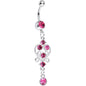 Pink Gem Lavish Scrollwork Heart Dangle Belly Ring