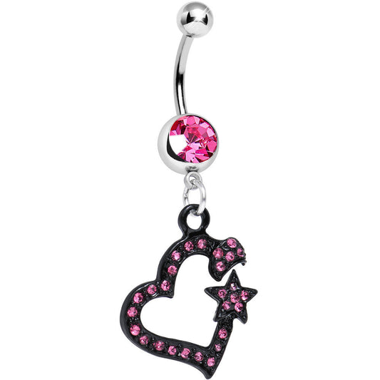 Pink Gem Celestial Bodies Dark Heart Dangle Belly Ring