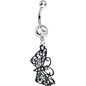 Clear Gem Floral Wings Black Butterfly Dangle Belly Ring