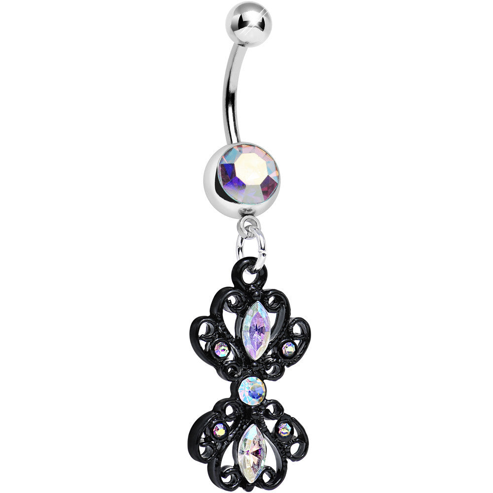 Aurora Gem Black Frilly London Lace Dangle Belly Ring