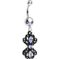 Aurora Gem Black Frilly London Lace Dangle Belly Ring