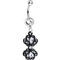 Clear Gem Black Frilly London Lace Dangle Belly Ring
