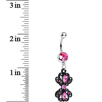Pink Gem Black Frilly London Lace Dangle Belly Ring
