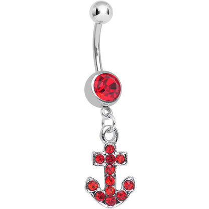 Red Gem Sparkle Anchor Dangle Belly Ring