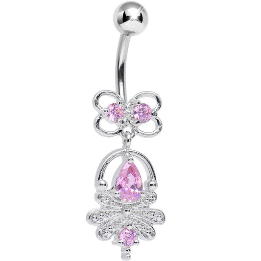 Pink Cubic Zirconia Royal Aura Dangle Belly Ring