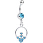 Aqua Gem Hoop Encircled Hearts Dangle Belly Ring