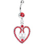 Red Gem Heart Wreathed Butterfly Dangle Belly Ring