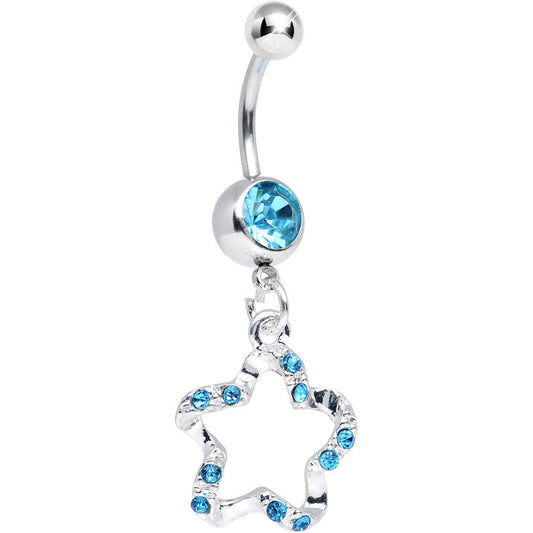Aqua Gem Twisted Star Dangle Belly Ring
