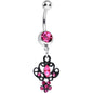 Pink Gem Black Brussels Lace and Flower Dangle Belly Ring