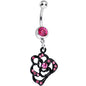 Pink Gem Dark and Heavenly Hollow Rose Flower Dangle Belly Ring