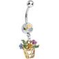 Aurora Gem Gleaming Gold Basket of Flowers Dangle Belly Ring