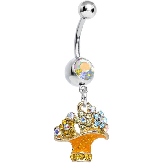 Aurora Gem Beautiful Bunch of Daisy Flowers Dangle Belly Ring