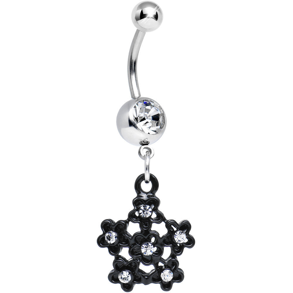 Clear Gem Flowering Dark Winter Snowflake Dangle Belly Ring