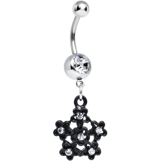 Clear Gem Flowering Dark Winter Snowflake Dangle Belly Ring