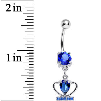 Blue Cubic Zirconia Coronation Day Crown Dangle Belly Ring