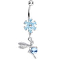 Aqua CZ Flower Topped Orb and Fairy Dangle Belly Ring