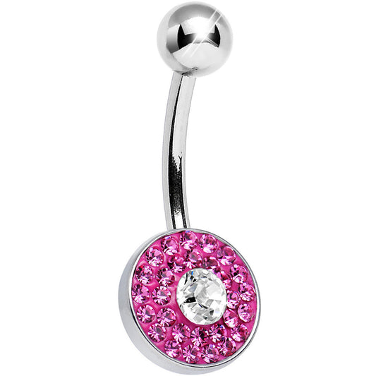 Pink Gem Medallion with Round Clear Gem Core Belly Ring