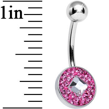Pink Gem Medallion with Clear Gem Diamond Core Belly Ring