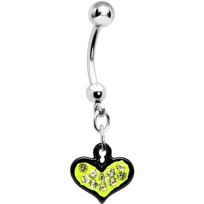 Yellow Gem Black Framed Keyhole Heart Dangle Belly Ring