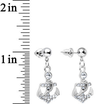 Clear Gem Sparkling Seaworthy Anchor Dangle Post Earrings