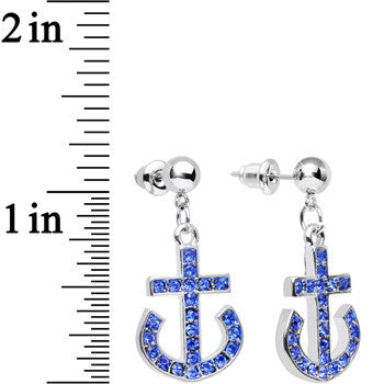 Blue Gem Bright Boat Brake Anchor Dangle Post Earrings