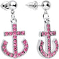 Pink Gem Bright Boat Brake Anchor Dangle Post Earrings