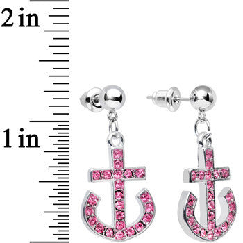 Pink Gem Bright Boat Brake Anchor Dangle Post Earrings