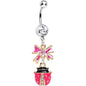 Clear Gem Gift of a Pink Ladybug Dangle Belly Ring