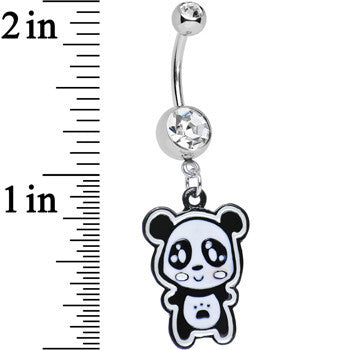 Clear Gem Paw Print Tummy Panda Bear Dangle Belly Ring