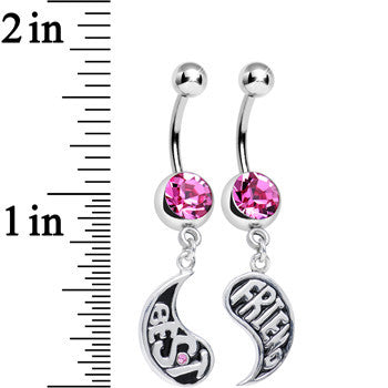 Pink Gem Rainy Day Best Friend Raindrop Dangle Belly Ring Set