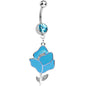 Aqua Gem Stainless Steel Blue Opera Flower Dangle Belly Ring
