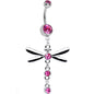 Pink Gem Midnight in the Bayou Dragonfly Dangle Belly Ring