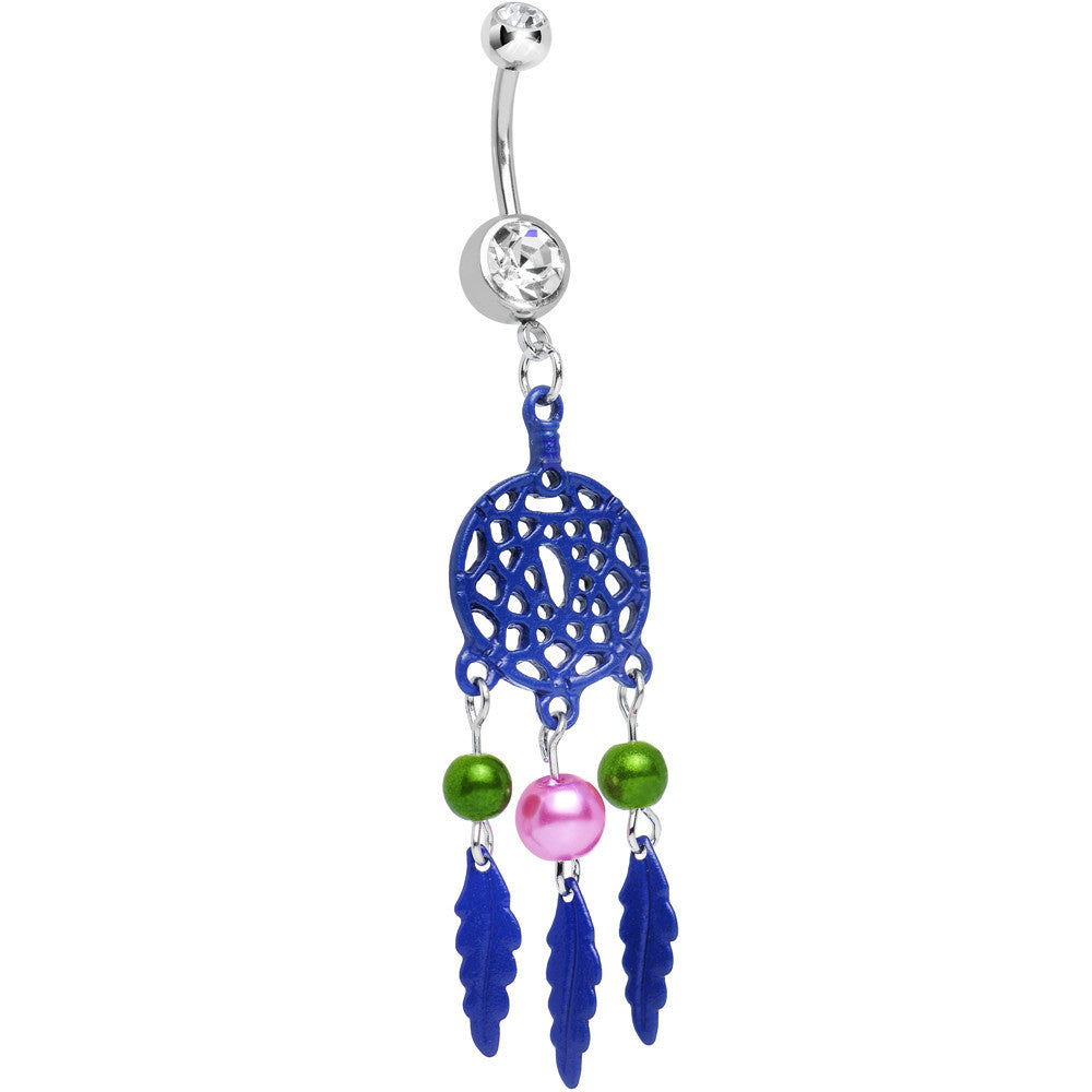 Clear Double CZ Pearly Purple Reverie Dreamcatcher Dangle Belly Ring