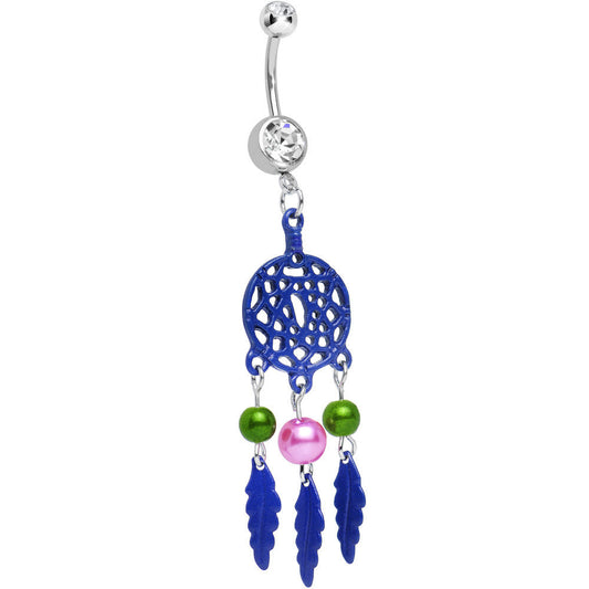 Clear Double CZ Pearly Purple Reverie Dreamcatcher Dangle Belly Ring