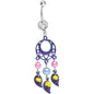 Clear Double CZ Pearly Feathers Purple Dreamcatcher Dangle Belly Ring