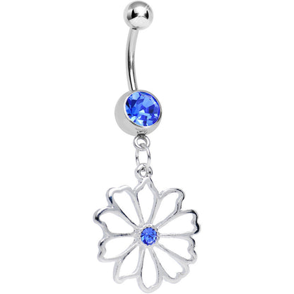 Blue CZ Sunny Season Hollow Flower Dangle Belly Ring
