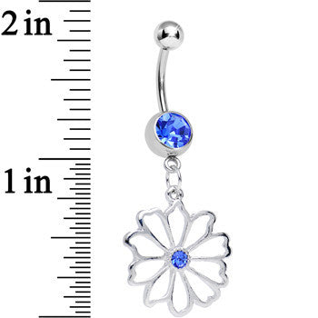Blue CZ Sunny Season Hollow Flower Dangle Belly Ring