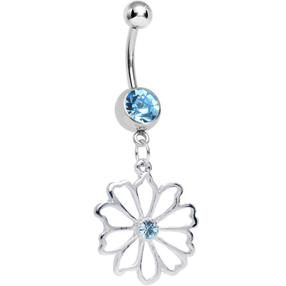 Aqua CZ Sunny Season Hollow Flower Dangle Belly Ring