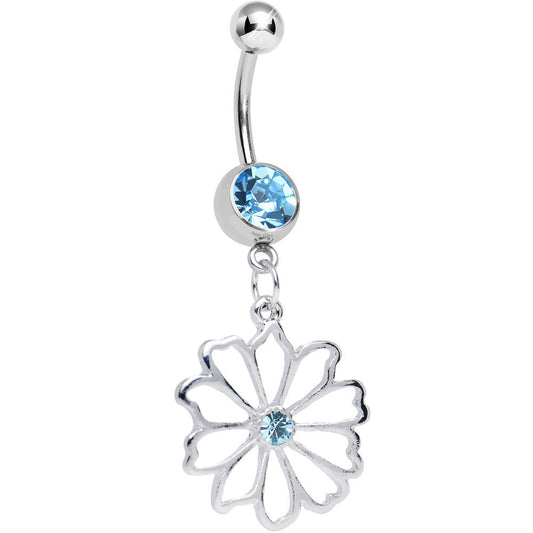 Aqua CZ Sunny Season Hollow Flower Dangle Belly Ring