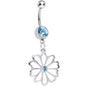 Aqua CZ Sunny Season Hollow Flower Dangle Belly Ring