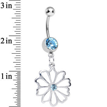 Aqua CZ Sunny Season Hollow Flower Dangle Belly Ring