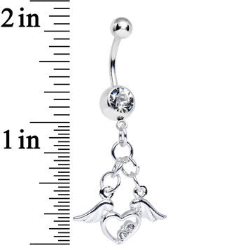 Clear Gem Elevated Love Winged Heart Dangle Belly Ring