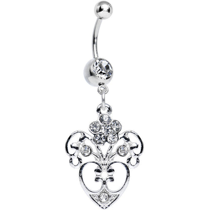 Clear Gem Flowering Heart Dangle Belly Ring