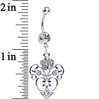 Clear Gem Flowering Heart Dangle Belly Ring