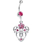 Pink Gem Flowering Heart Dangle Belly Ring