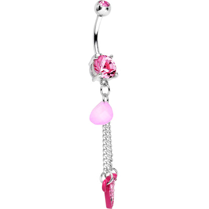 Pink Double Gem Sparkling Trapeze Swing Pink Heart Dangle Belly Ring