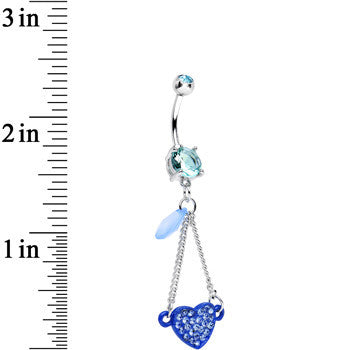 Aqua Double Gem Sparkling Trapeze Swing Blue Heart Dangle Belly Ring